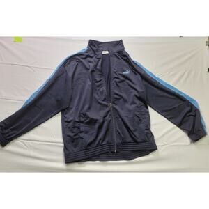 Puma Navy Blue Stripe Zipper Track Pocketed XXL Jacket Workout Running Athletic